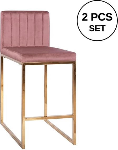 Karrige për bar Piper, kadife ngjyrë molle të kalbur & kornizë metalike e artë FH8525.02 40x49x96 cm, set prej 2 copë