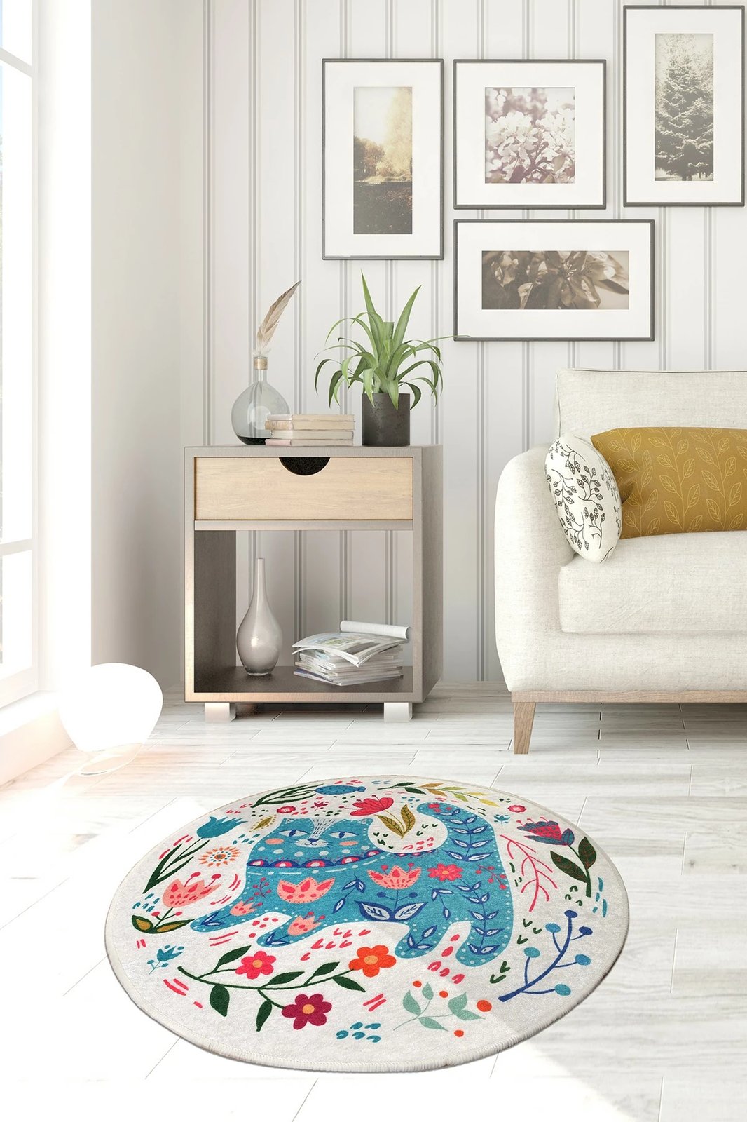 Qilim rrumbullak, 100 cm, Conceptum Hypnose, me mace të kaltra