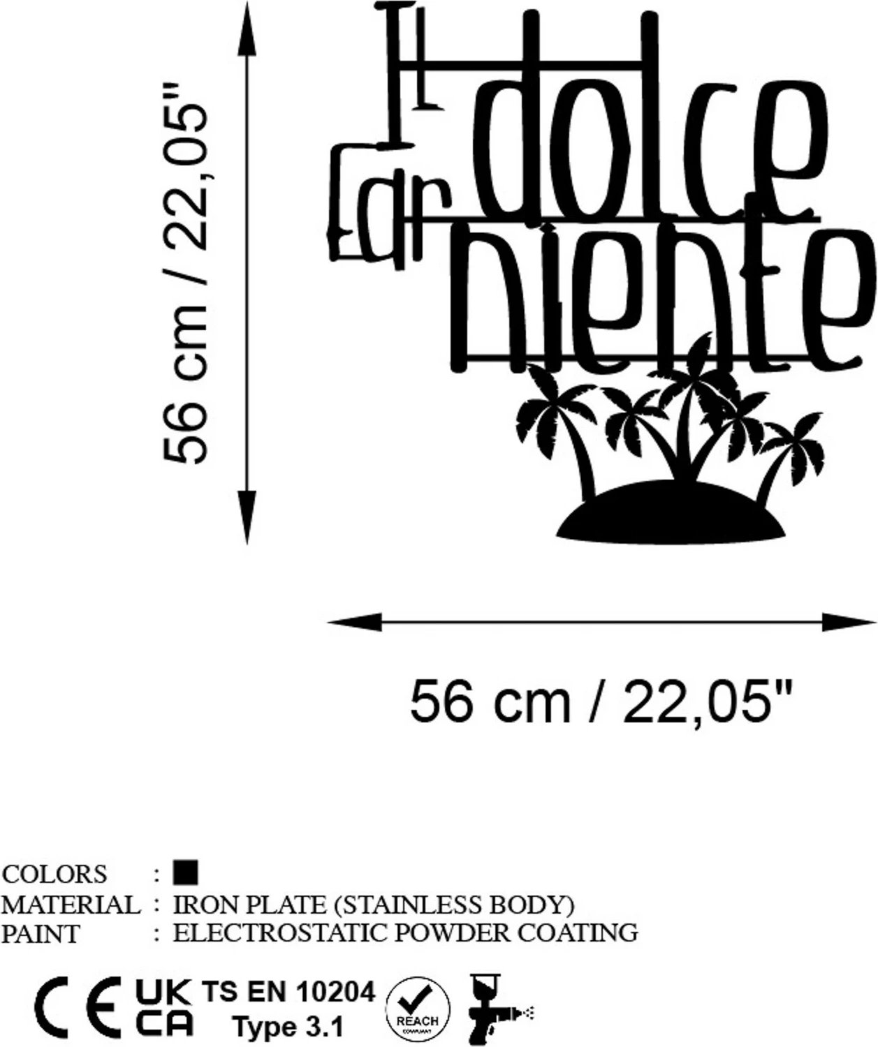 Aksesor dekorativ metalik për mur, Wallity Dolce Far Niente 4, ngjyrë e zezë, 56x56cm