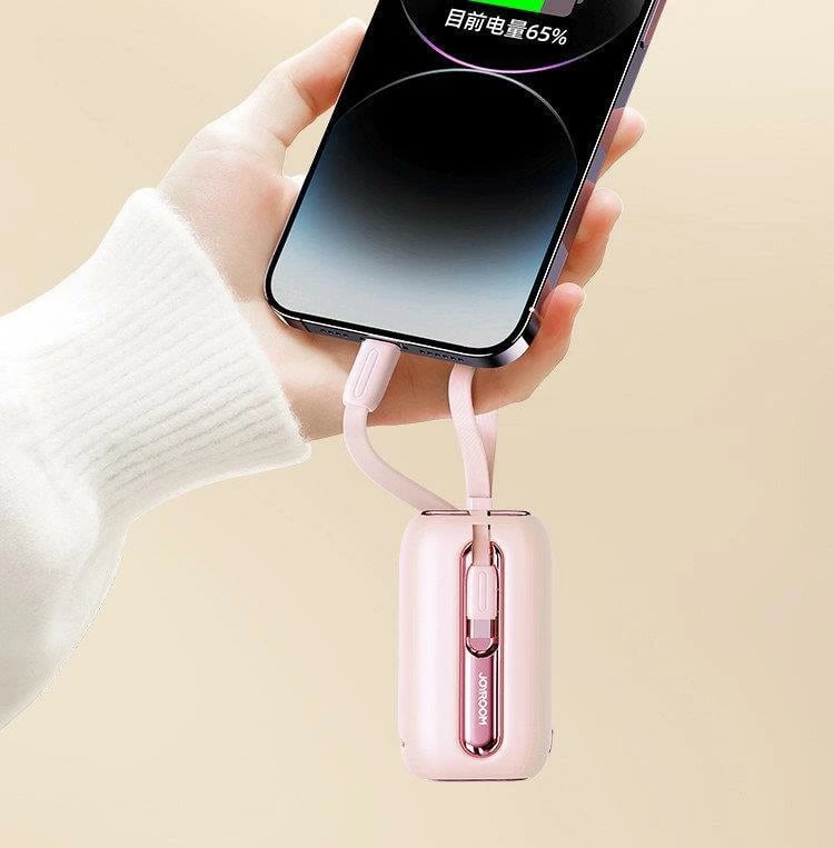 Powerbank Joyroom JR-L012, 10000mAh, 22.5W, me 2 kabllo të integruara USB-C dhe Lightning, Rozë