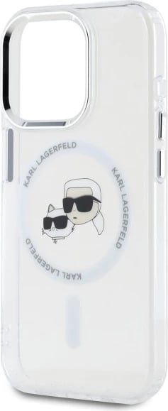 Mbështjellës Karl Lagerfeld IML Metal Karl&Choupette Head MagSafe për iPhone 15 Pro, Bardhë