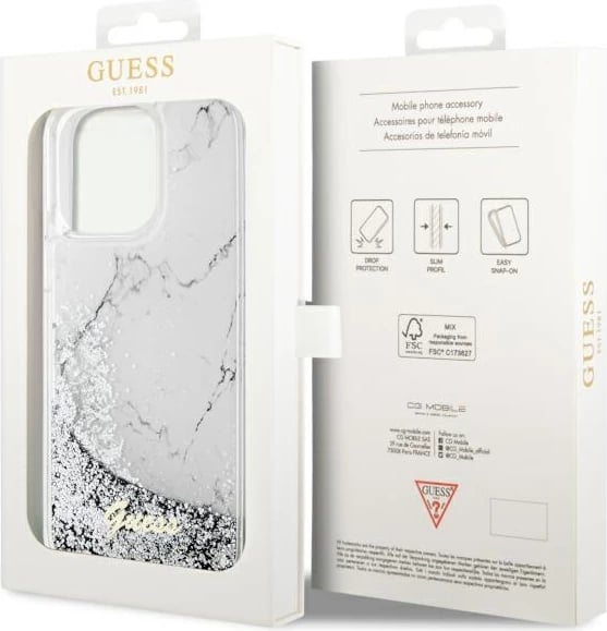 Mbështjellës Guess GUHCP14XLCSGSGH për iPhone 14 Pro Max 6.7", Liquid Glitter Marble, Bardhë
