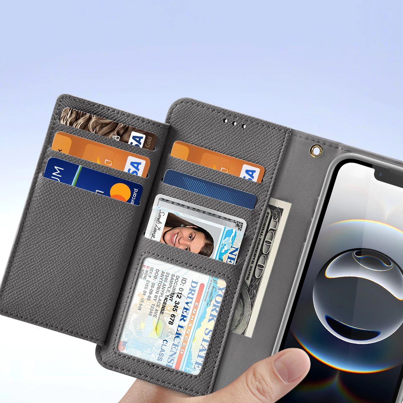 Mbështjellës Dux Ducis Lawa për iPhone 16e, lëkurë, me portofol magnetik, Gri