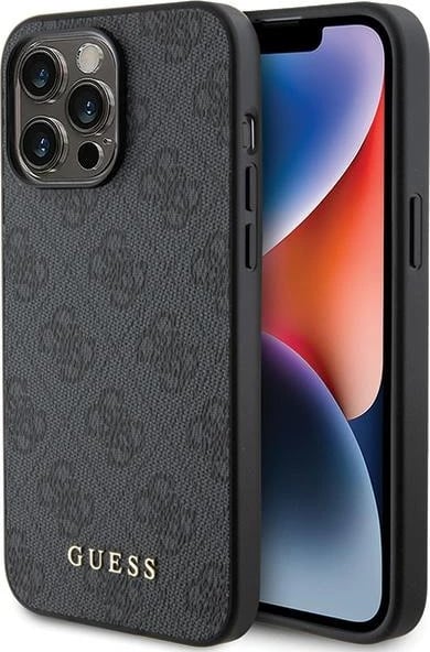 Mbështjellës Guess 4G Metal Gold Logo për iPhone 15 Pro Max, Gri