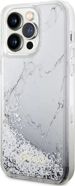 Mbështjellës Guess GUHCP14XLCSGSGH për iPhone 14 Pro Max 6.7", Liquid Glitter Marble, Bardhë