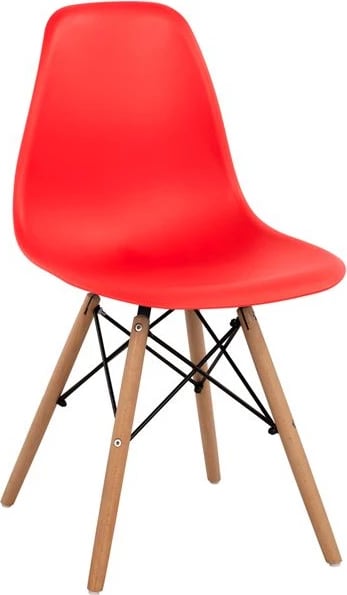 Karrige me këmbë druri dhe sedilje Twist PP e kuqe FH8460.04 46x50x82 cm, set prej 4 copë