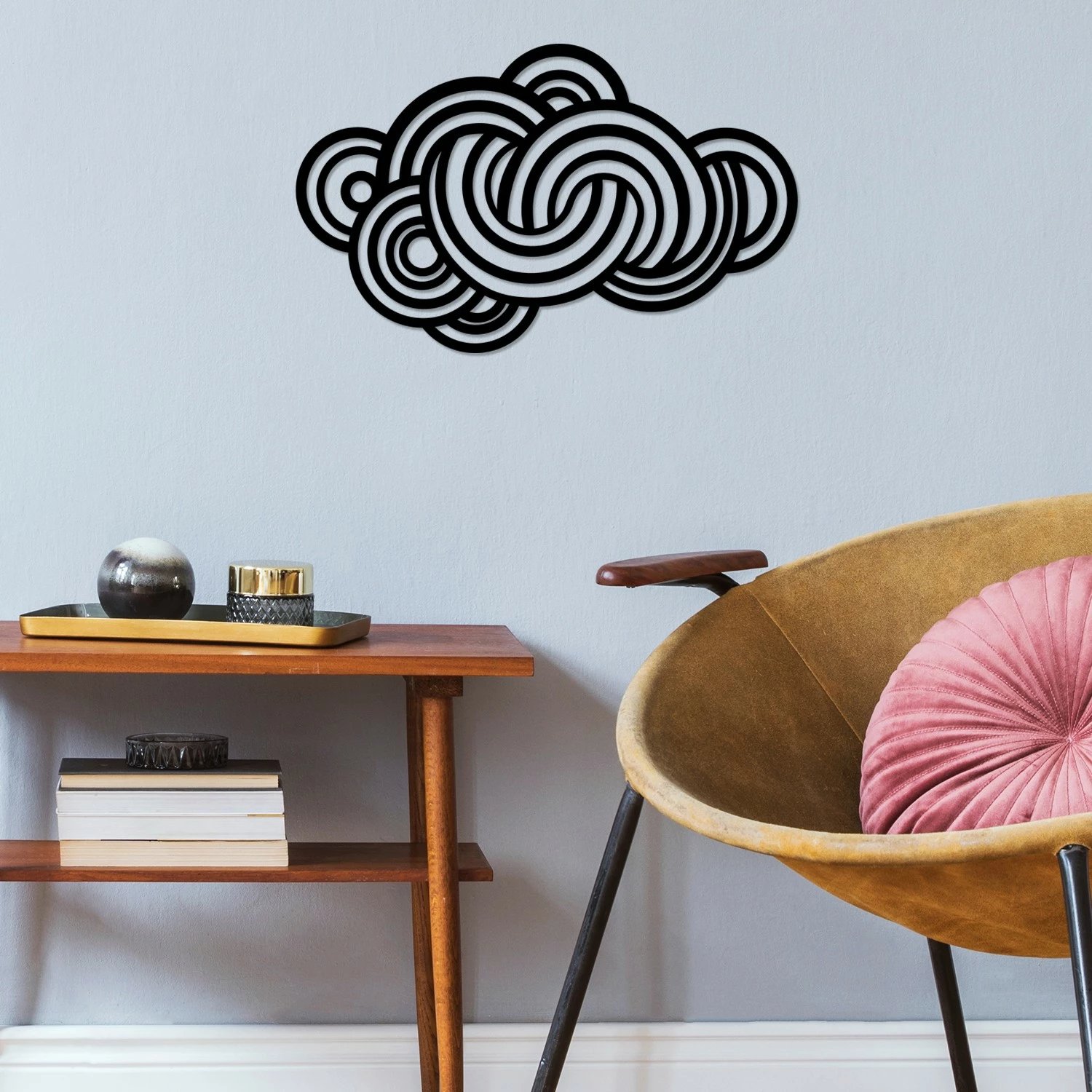 Aksesor dekorativ metalik për mur Wallity, Geometrical 3, ngjyrë e zezë, 70x43cm