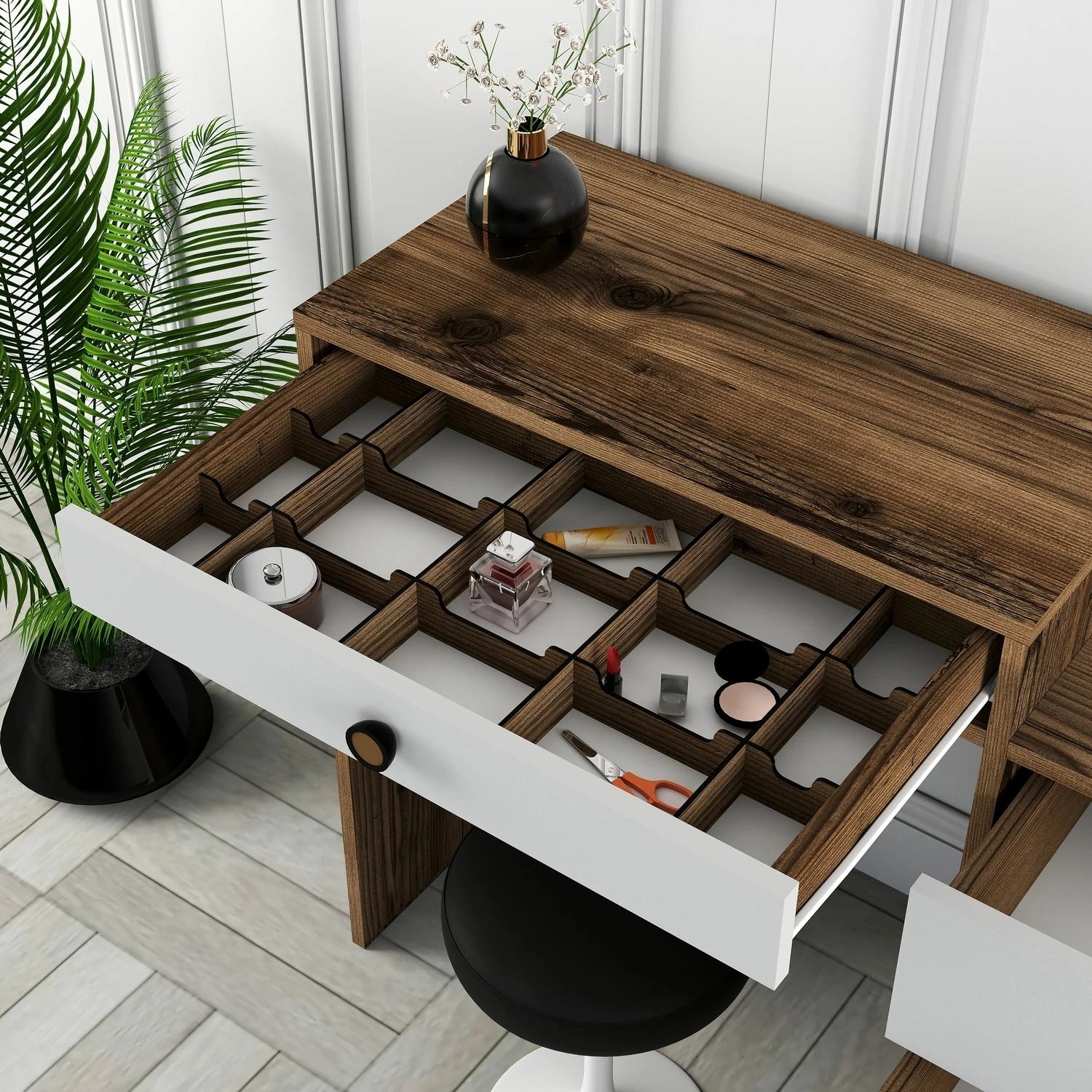 Tavolinë grimi Hanah Home, Lizbon 551, ngjyrë arre dhe e bardhë