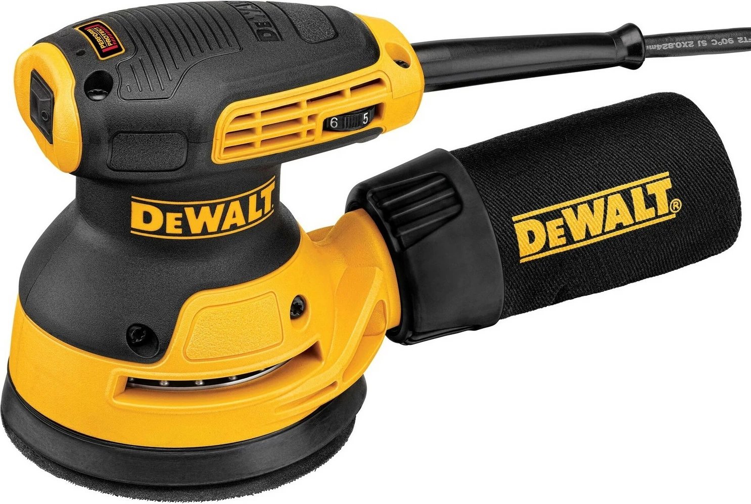 Lëmues orbital DeWALT 125mm 280W, zi/verdhe