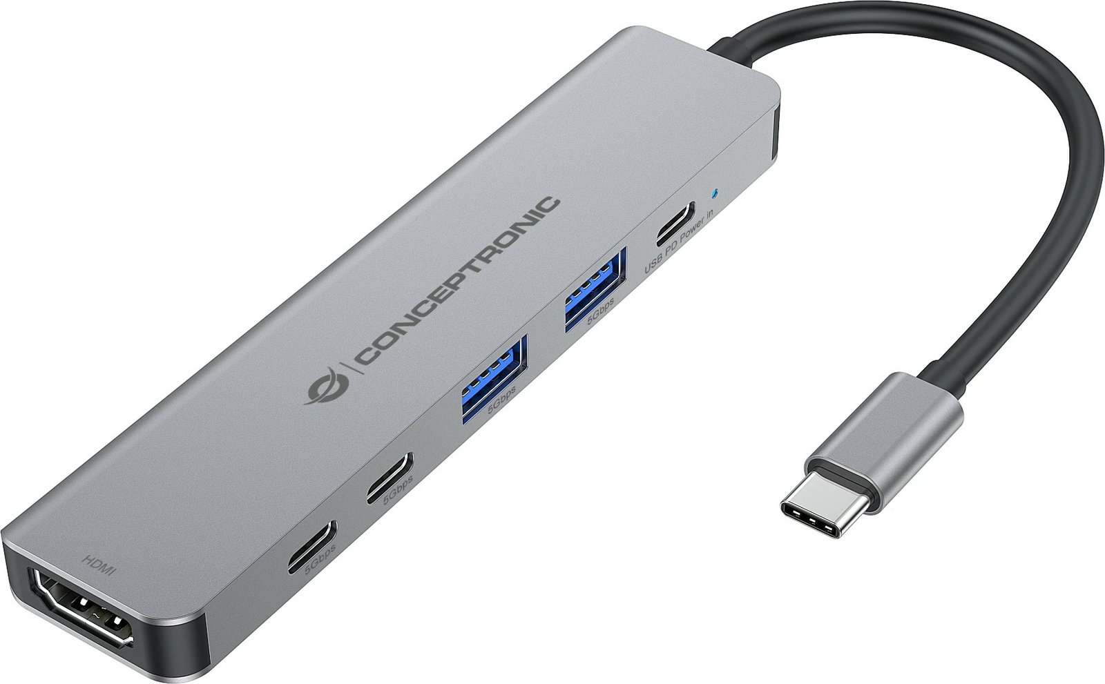 Docking station Conceptronic 6-1 USB-C në HDMI/2xUSB-A/2xUSB-C, 25cm, gri