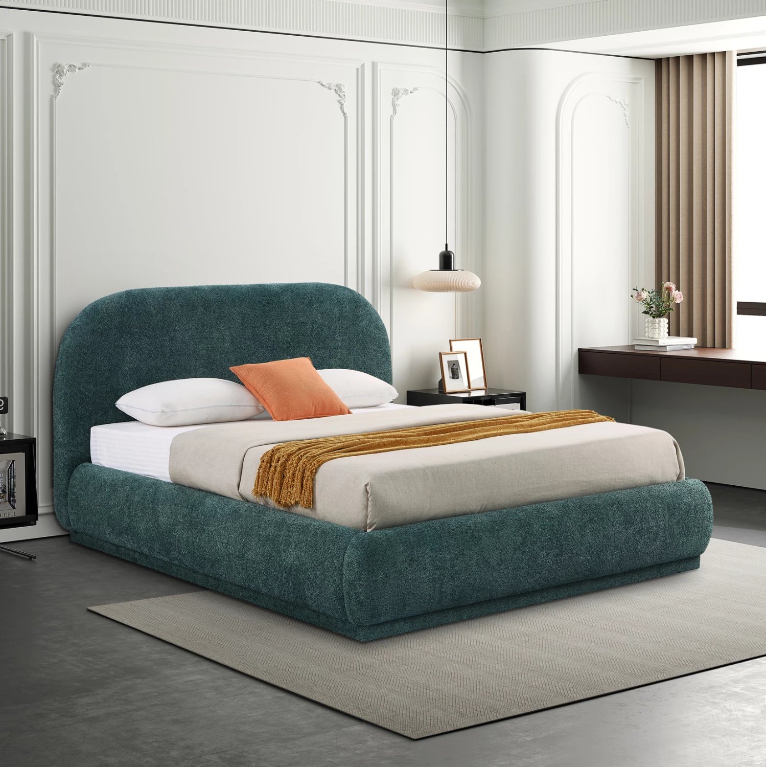 Krevat dopio me hapësirë për depo, stof chenille i gjelbër, NOCTIS CD726.07, dyshek 160x200cm