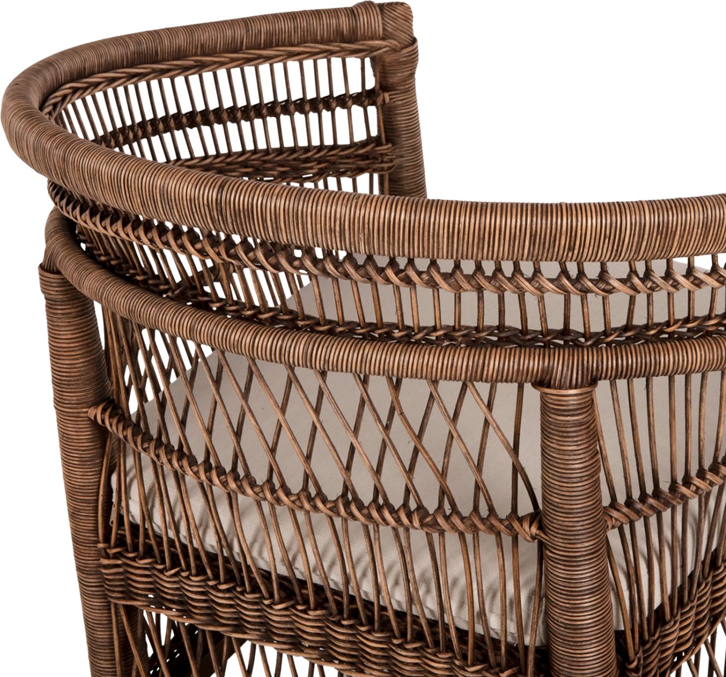Karrige MALAWI FH9635.01 dru mahogany me rattan, jastëk kafe-bardhë, 80x70x86H cm