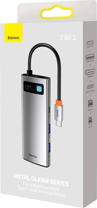 Hub Baseus 7-në-1, USB-C në 2x USB 3.0 + HDMI + USB-C PD, Gri