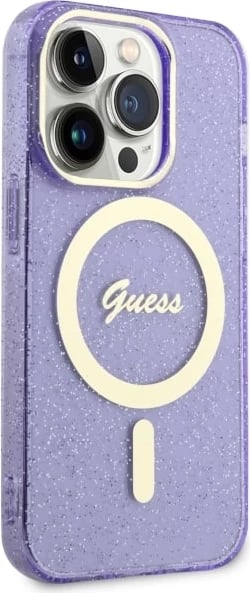 Mbështjellës Guess GUHMP14LHCMCGU për iPhone 14 Pro 6.1", Glitter Gold MagSafe, vjollcë Mbështjellës Guess GUHMP14LHCMCGU për iPhone 14 Pro 6.1", Glitter Gold MagSafe, vjollcë