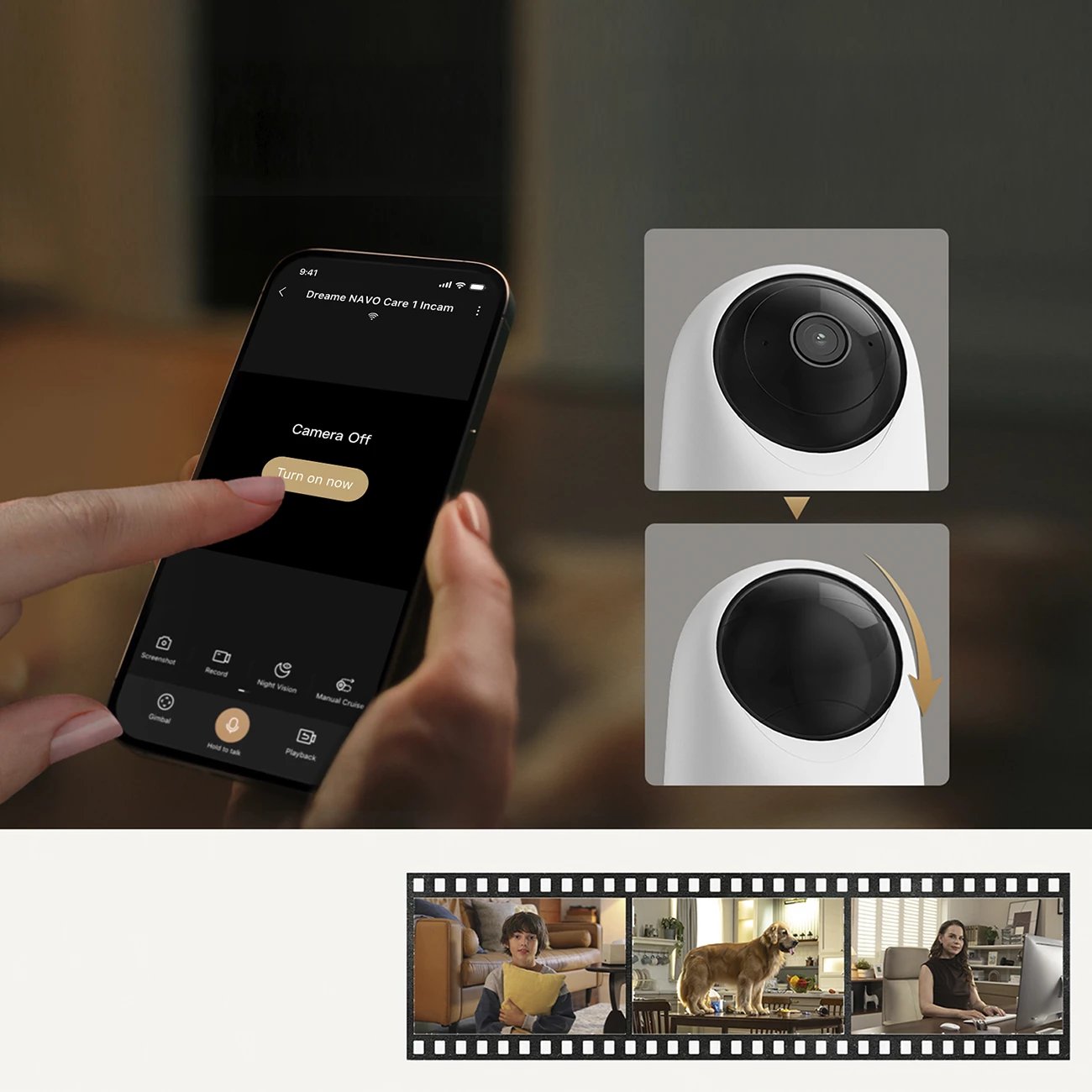 Kamerë e brendshme smart, Dreame Navo Care 1 InCam A131, 2K 4MP 360° pan/tilt, Wi‑Fi 2.4/5GHz, dy‑drejtim audio, microSD deri 256GB, e bardhë