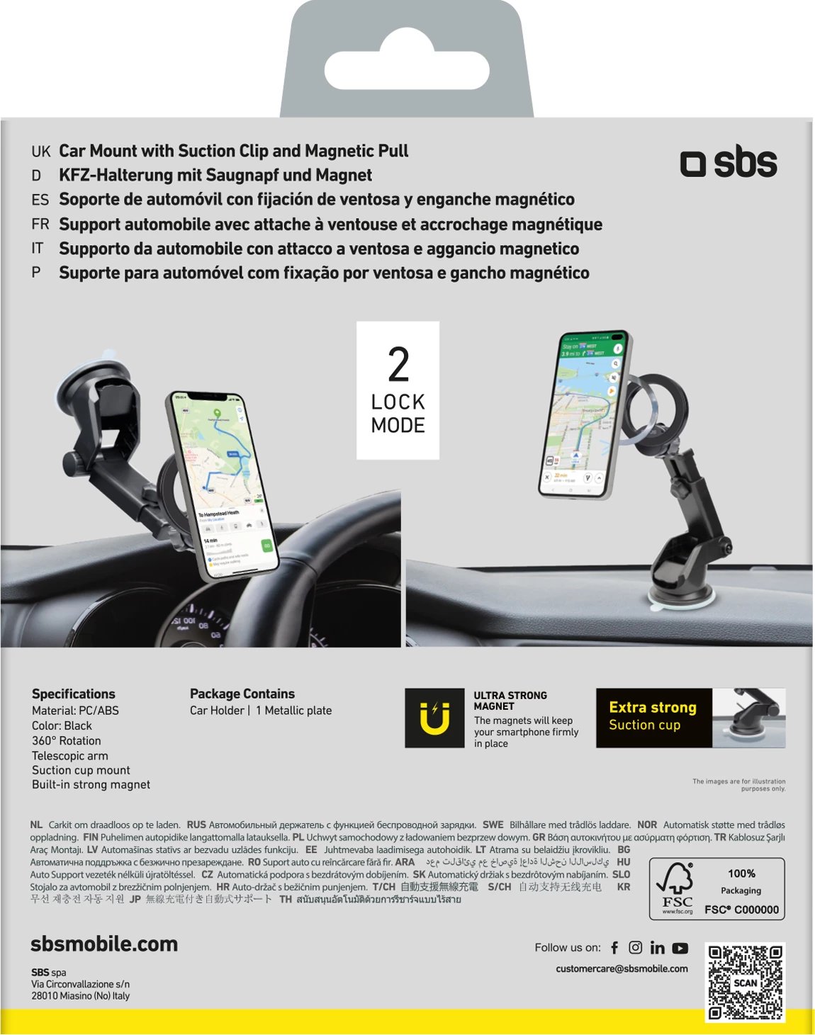 Mbajtës magnetik për celular SBS TESUPMAGRINGEXT, MagSafe, për xham ose panel, i zi