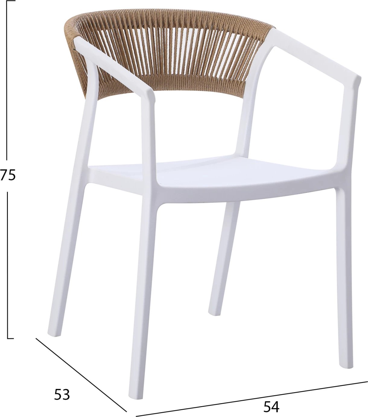 Karrige BOGI, polipropileni, e bardhë me litar PP bezhë, FH6240.01, 54x53x75H cm