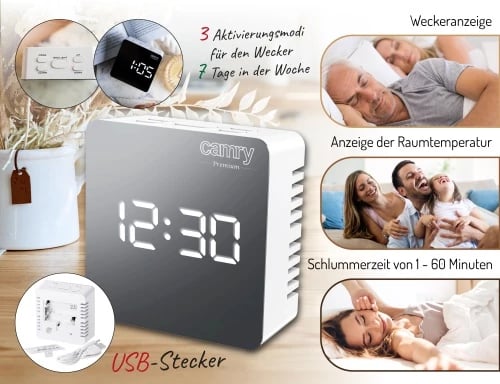 Zgjuese, Adler, CR 1150, ekran LED, temperaturë ambienti, USB + 3xAAA, e bardhë