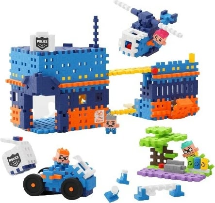 Set lodrash ndërtimi Marioinex Mini Waffle City, 280 pjesë, Stacion policie me figurina dhe automjete