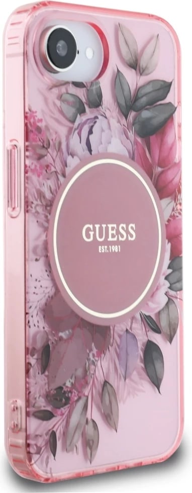 Mbështjellës Guess IML Flowers MagSafe për iPhone 16e, Rozë Mbështjellës Guess IML Flowers MagSafe për iPhone 16e, Rozë