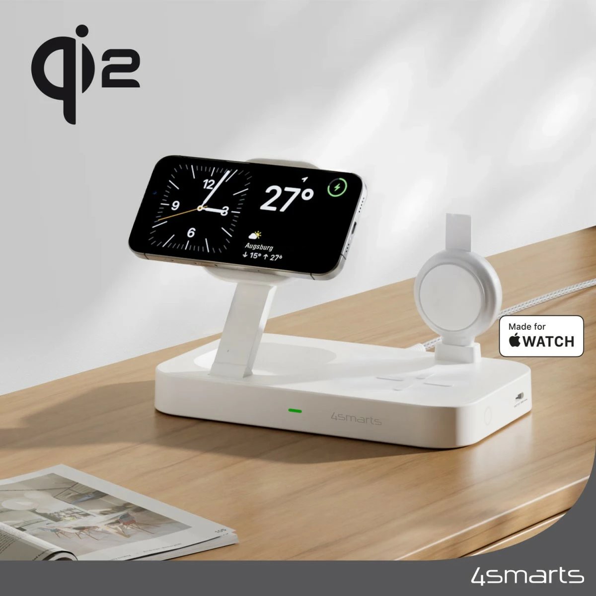 Mbushës wireless 4smarts Qi2, i brendshëm, 5 V, i bardhë