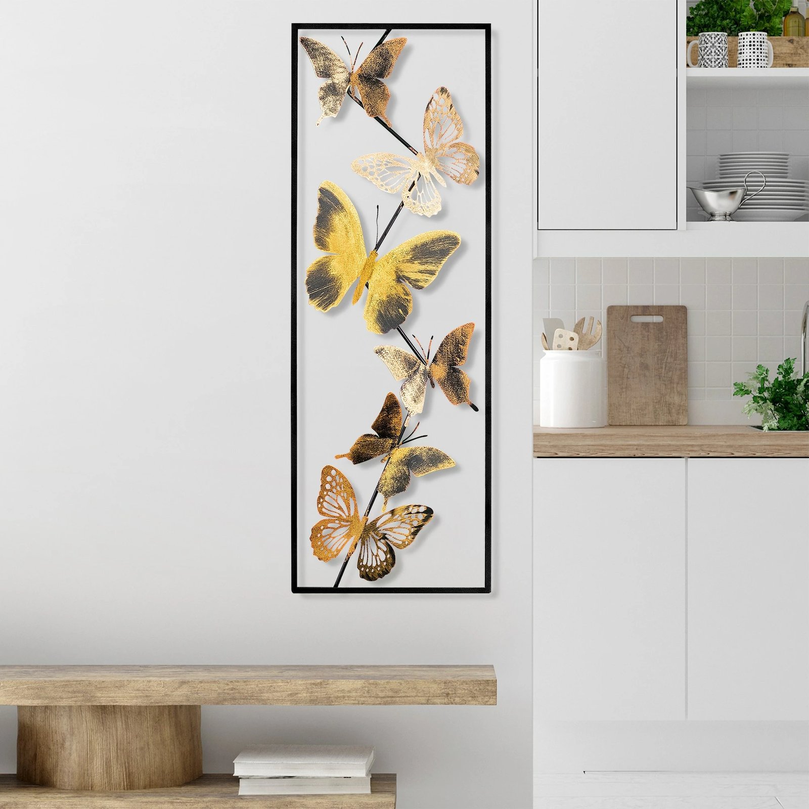 Aksesor dekorativ metalik për mur, Wallity Tavus 3, shumëngjyrësh, 32x90x4 cm