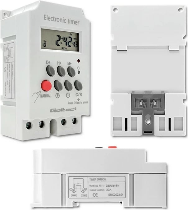 Programator kohe elektronik Qoltec PC0629, për shinë DIN, i bardhë