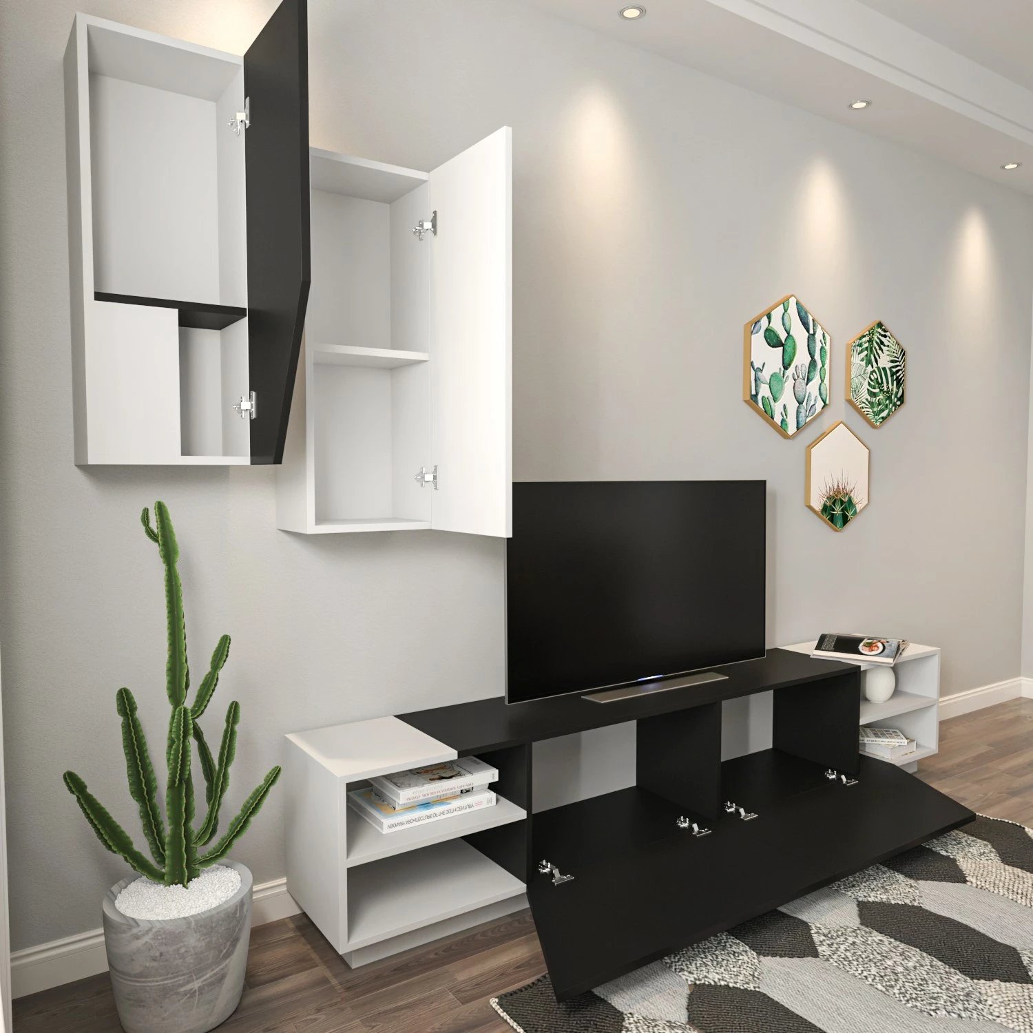 Komodë TV Hanah Home, ngjyrë zebra - e zezë, e bardhë