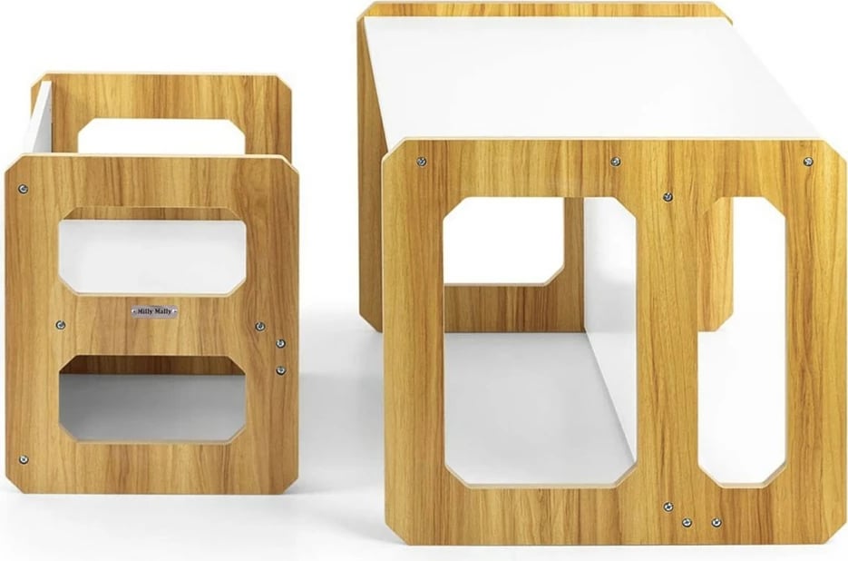 Set mobilje 3‑në‑1, Milly Mally Stella, tavolinë + karrige, modulare, MDF, për fëmijë 3–6 vjeç, Natural