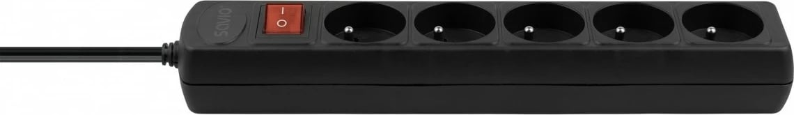 Prizë zgjatëse me mbrojtje nga rryma, Savio LZ-16, 5 dalje të tokëzuara Type E, kabllo 1.8 m, siguresë automatike, ndërprerës ON/OFF, 2500 W, prizë Schuko, e zezë
