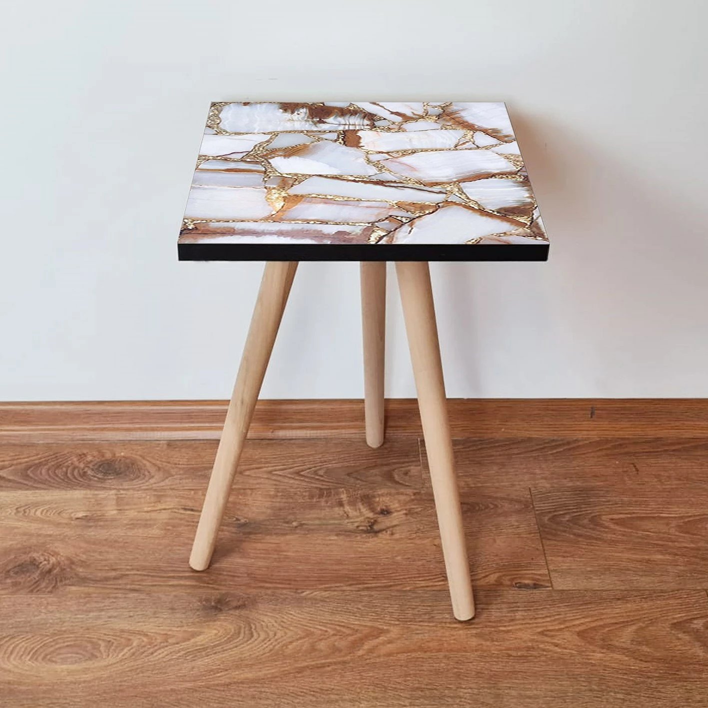 Tavolinë anësore Skye Decor, Shp262, e bardhë, camel, gold