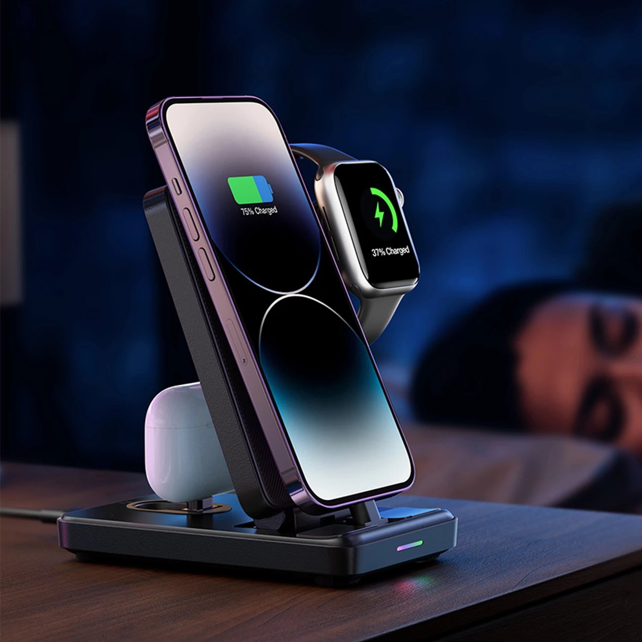 Stacion karikimi 4-në-1 Joyroom JR-WQS02 për iPhone, AirPods, Apple Watch, i palosshëm, i zi