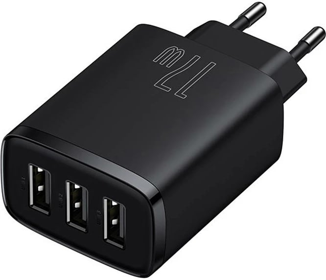 Karikues i shpejtë Baseus Compact, 3x USB, 17W, i zi