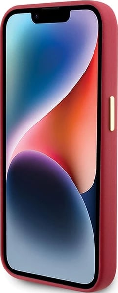 Mbështjellës Guess për iPhone 15 Pro, Silicone Script Metal Logo & Frame, Kuq