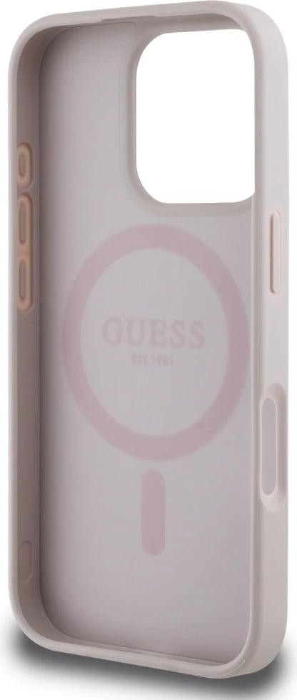 Mbështjellës Guess 4G Circle Classic Logo MagSafe për iPhone 16 Pro Max, rozë