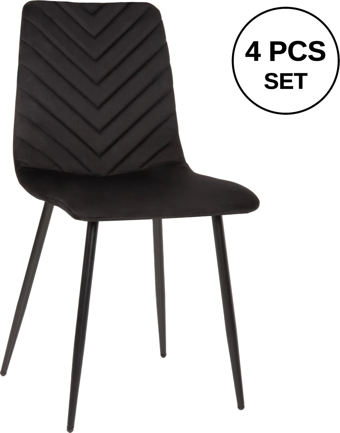 Karrige ngrënieje LATRELL, FH8587.04, kadife e zezë & këmbë metalike të zeza, 43x54x88H cm., set prej 4 copësh