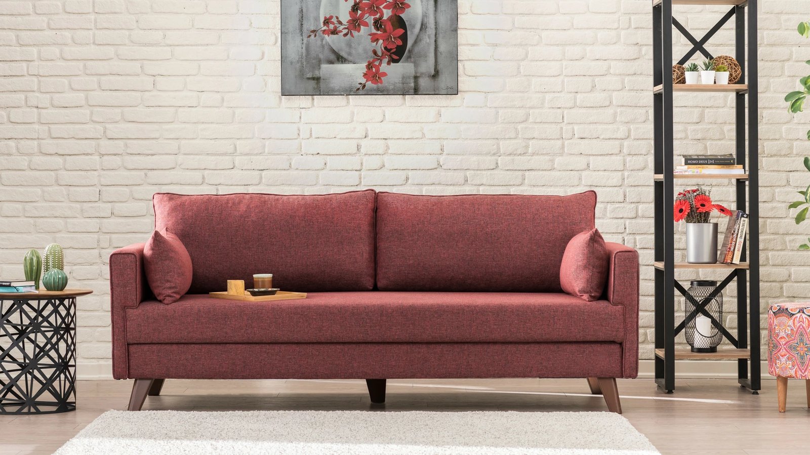 Divan treshe Atelier del Sofa, Bella, ngjyrë e kuqe klaret