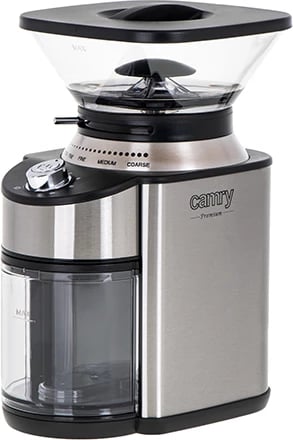Mulli kafeje me burr konik, Camry CR 4443, 200 W, 16 nivele bluarjeje, kontejner 230 g, çelik inox, argjend/zi