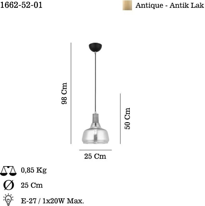 Llambë tavani Opviq, Ace - 52-01, ngjyrë llak antik