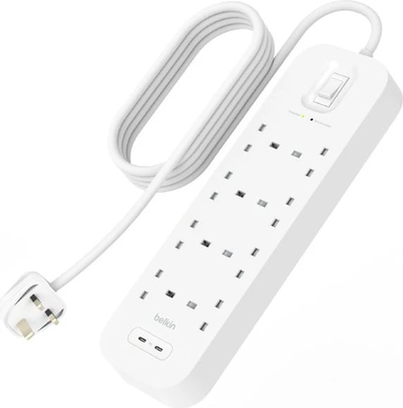 Mbrojtës rryme Belkin Connect, 8 dalje AC, 900 J, Type G, i bardhë