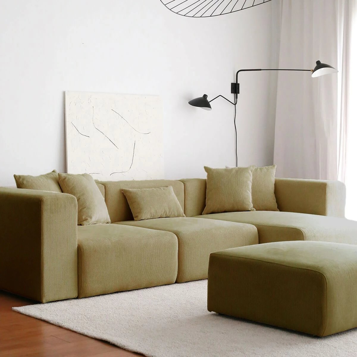 Këndare Yolo, kadife, ngjyrë kaki, me 6 jastëkë