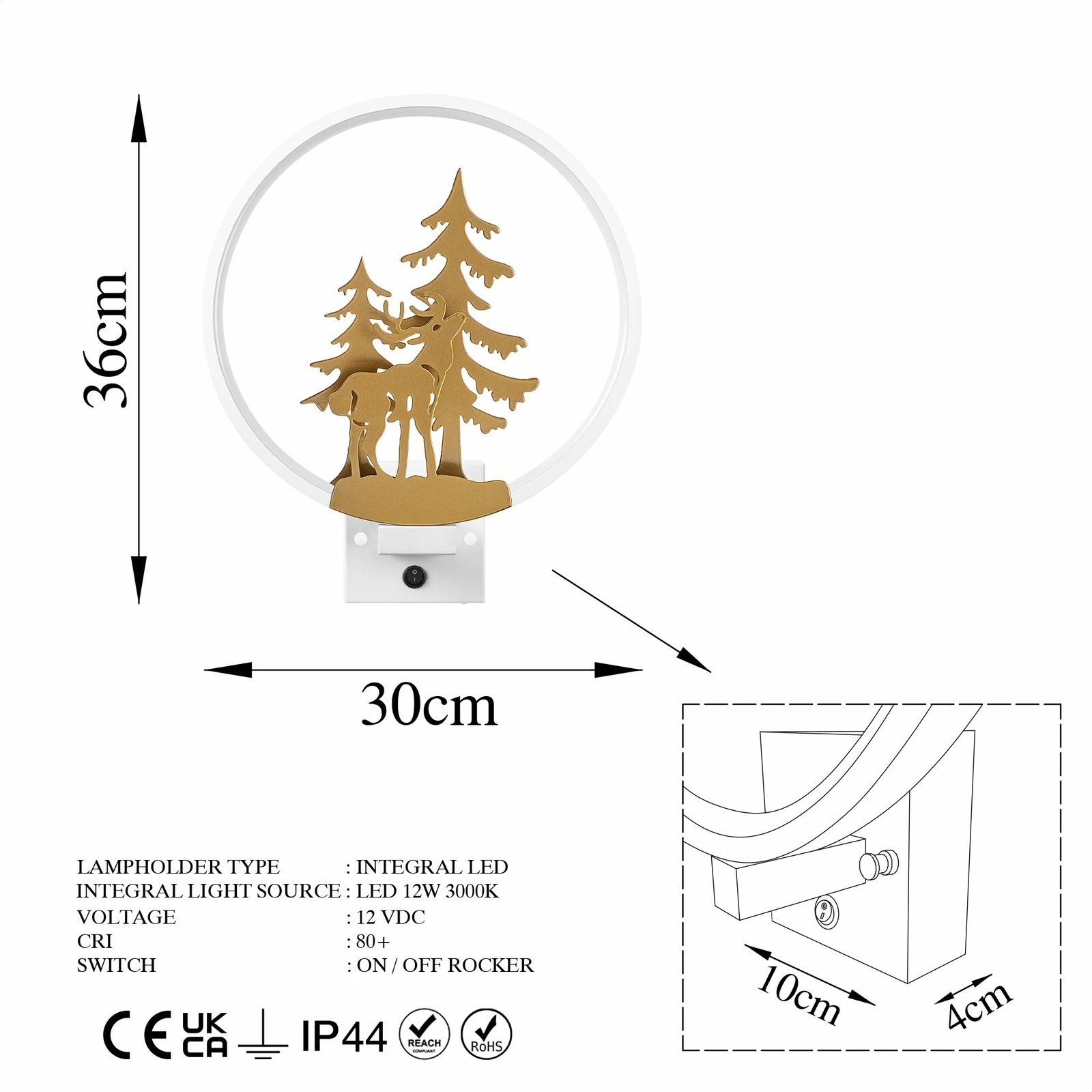 Llambë muri Opviq, XMAS32, e bardhë dhe ari