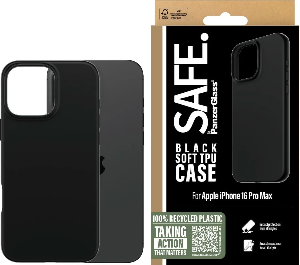 Mbështjellës PanzerGlass për iPhone 16 Pro Max, TPU, i zi