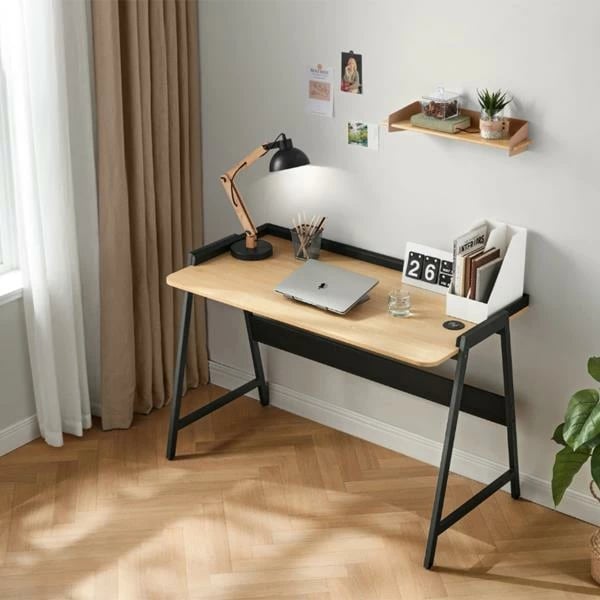 Tavolinë Nextdeco me kornizë metalike, sipërfaqe druri, Ngjyrë e zezë natyrale