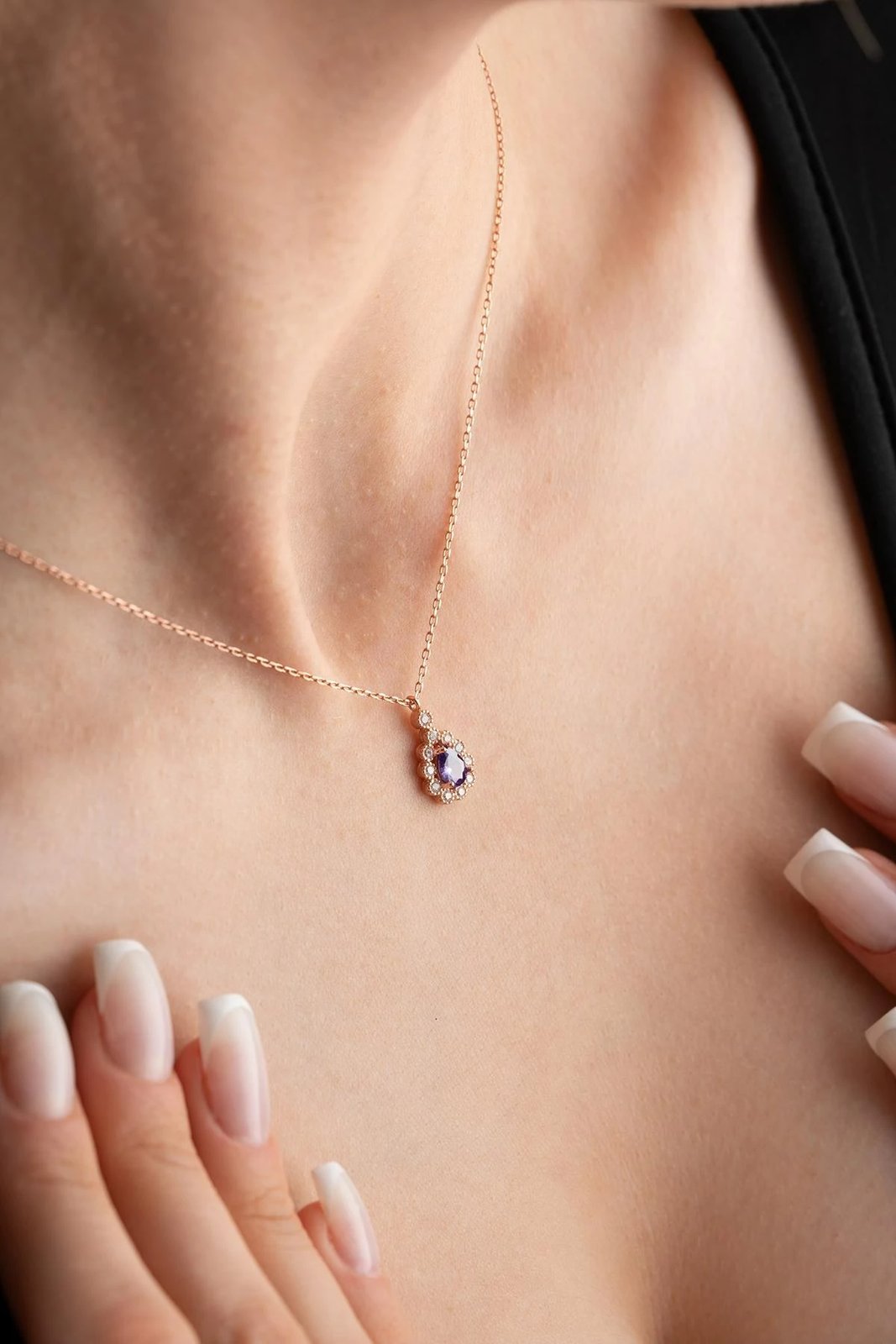 Qafore argjendi, ngjyrë rozë ari, gur zirkoni i purpurt, Jumeon, NRZ999231