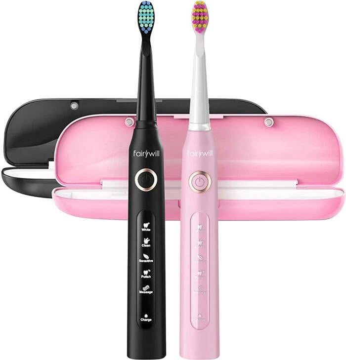 Furça dhëmbësh sonike FairyWill FW-507 set, 2 copë, me kuti udhëtimi, e zezë dhe rozë