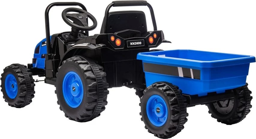 Traktor elektrik me rimorkio, Milly Mally Farmer, 12V 7Ah 2x35W, shpejtësi 3-5 km/h, telekomandë, blu