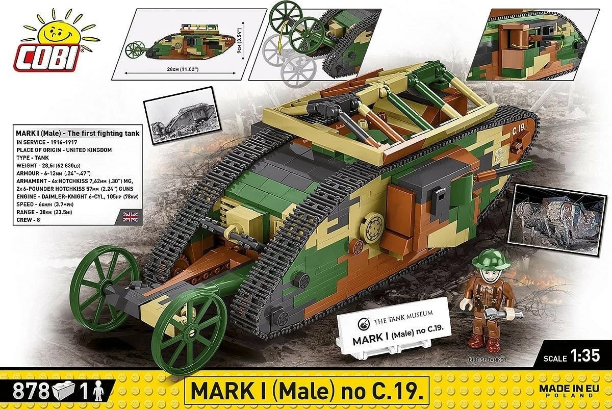 Set blloqesh Cobi Klocki Mark I Male NO C.19, 878 pjesë, Kamuflazh