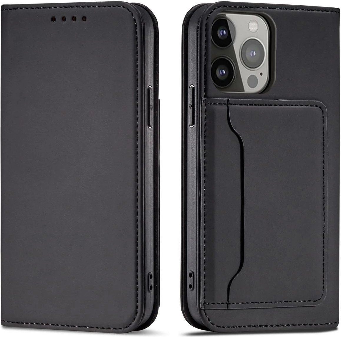 Mbështjellës Hurtel Magnet Card Case për iPhone 14 Pro Max, me kapak, xhep për karta, i zi