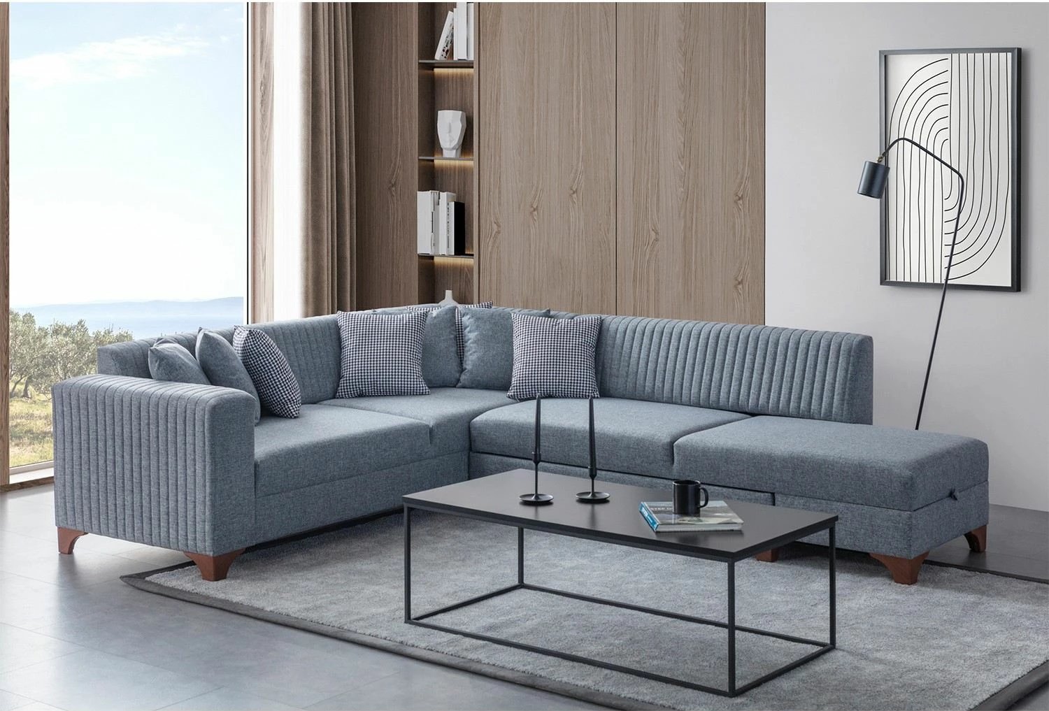 Kënd-sofë krevati, gri, West Right, Atelier del Sofa